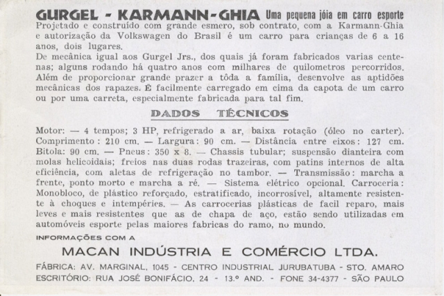 Folheto de divulgação Gurgel Karmann-Guia - Macan. Enviado por: Walfredo Gustavo - Antigos de Itaipú/RJ / Fonte: desconhecida/internet